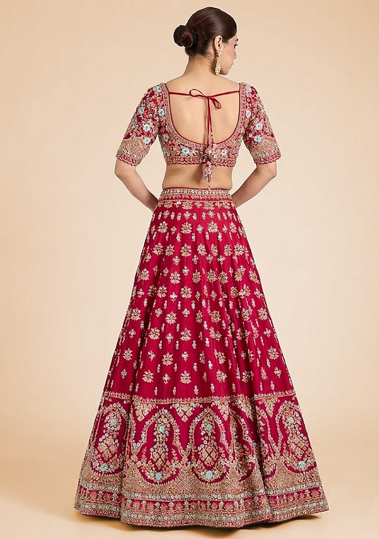 Red Embroidered Bridal Lehenga Set - Indya