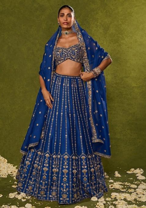 Royal Blue Embroidered Bridal Lehenga Set — view on Indya