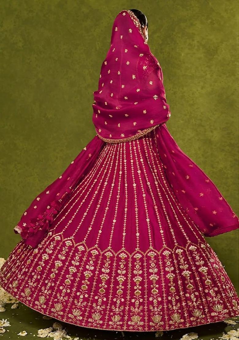 Pink Embroidered Bridal Lehenga Set - Indya
