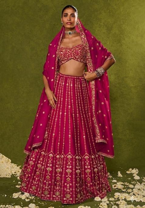 Pink Embroidered Bridal Lehenga Set — view on Indya
