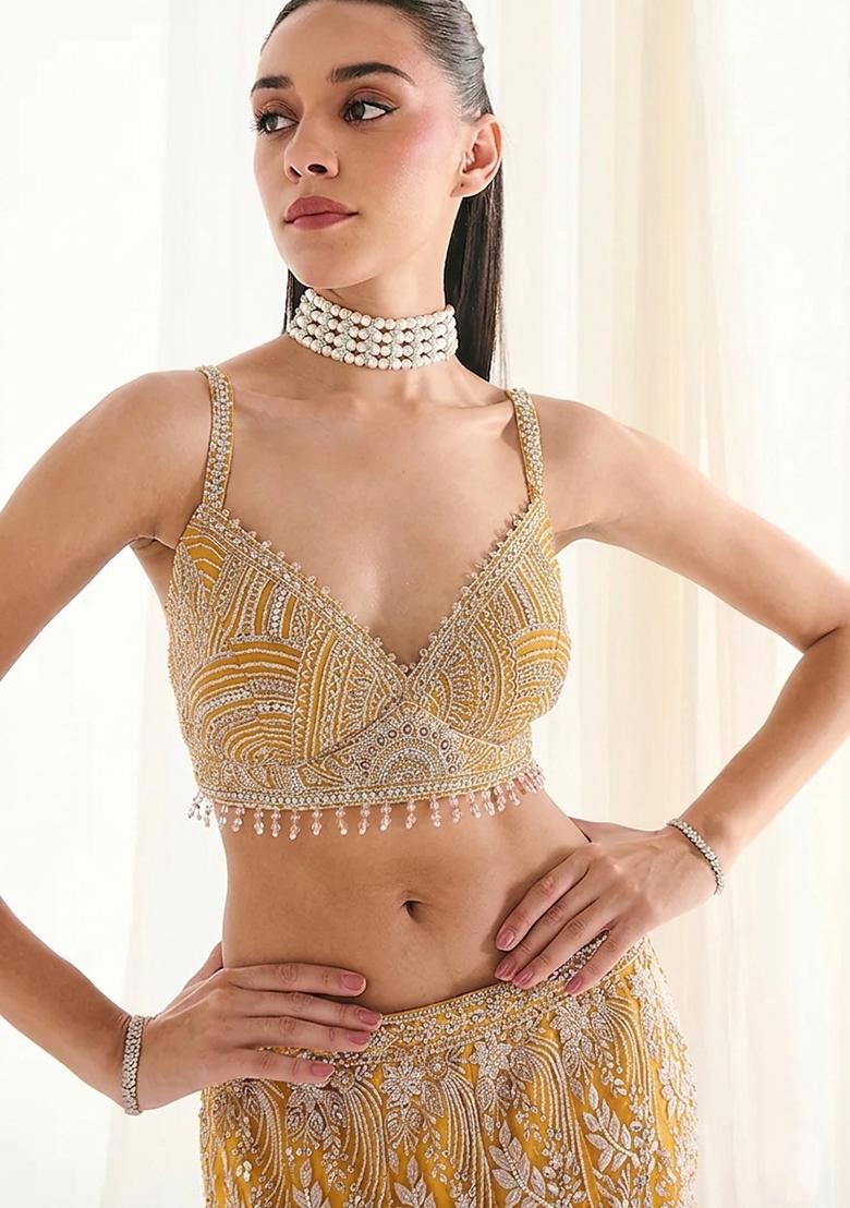 Yellow Embroidered Bridal Lehenga Set - Indya