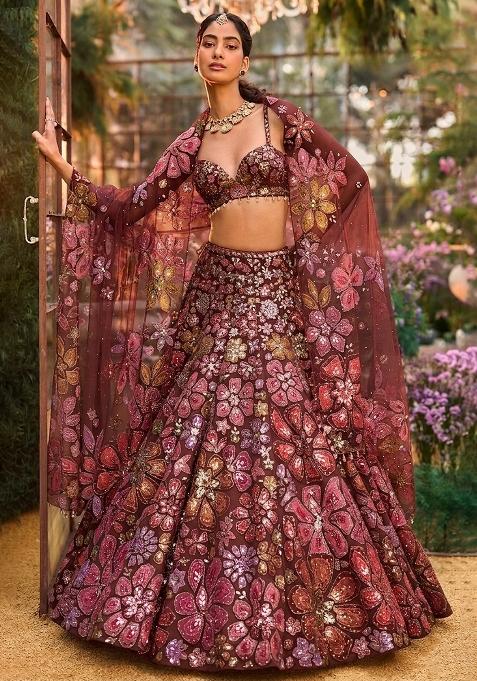 Multi Embroidered Bridal Lehenga Set — view on Indya