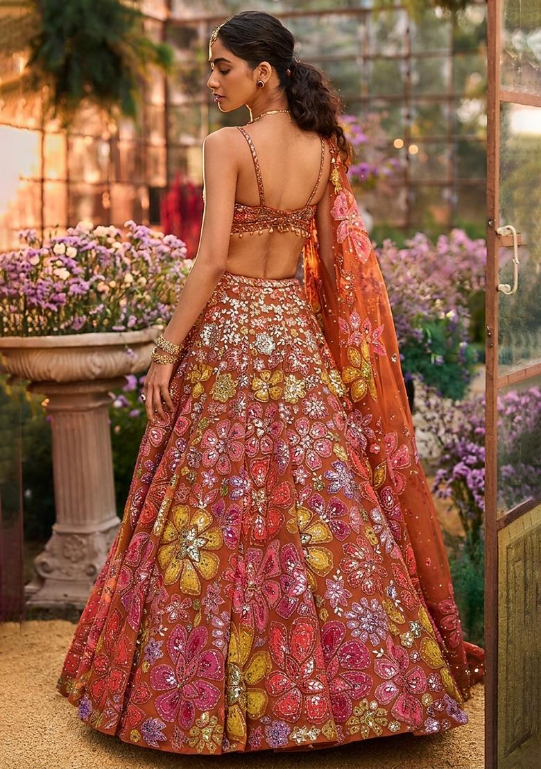 Multi Embroidered Bridal Lehenga Set - Indya