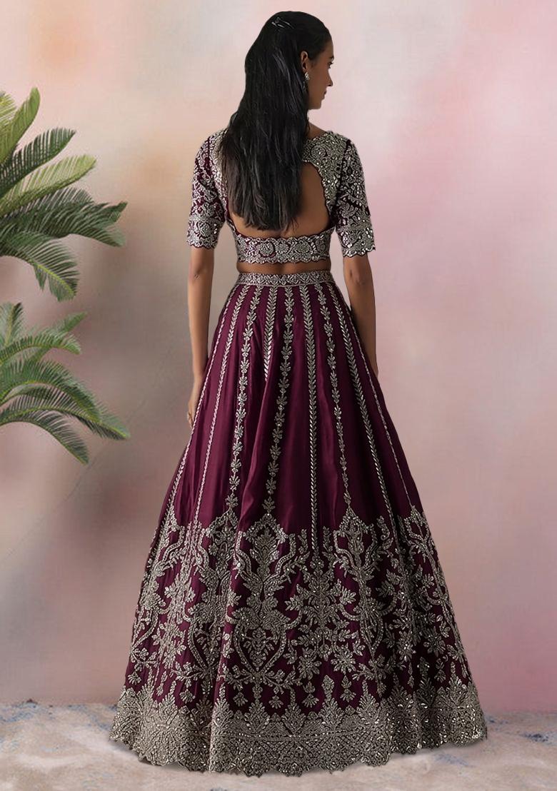 Purple Embroidered Bridal Lehenga Set - Indya