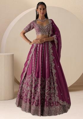 Purple Embroidered Bridal Lehenga Set
