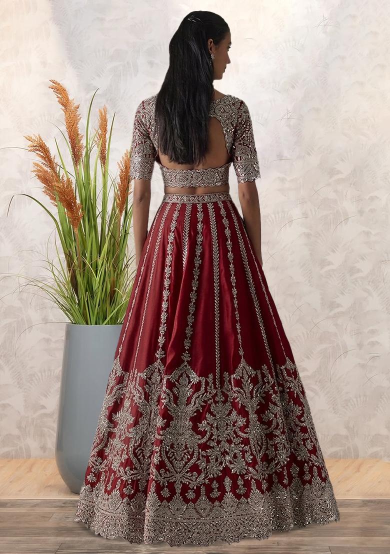 Red Embroidered Bridal Lehenga Set - Indya