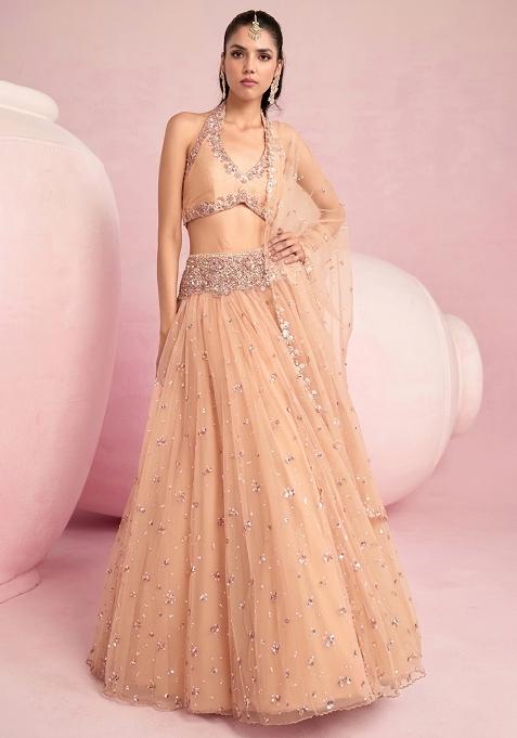Cream Embroidered Bridal Lehenga Set — view on Indya
