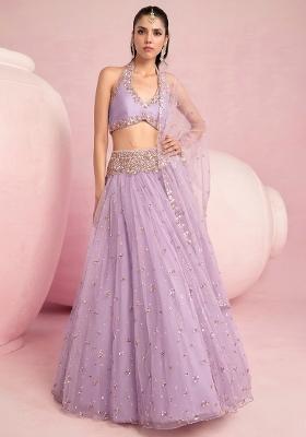 Lavender Embroidered Bridal Lehenga Set
