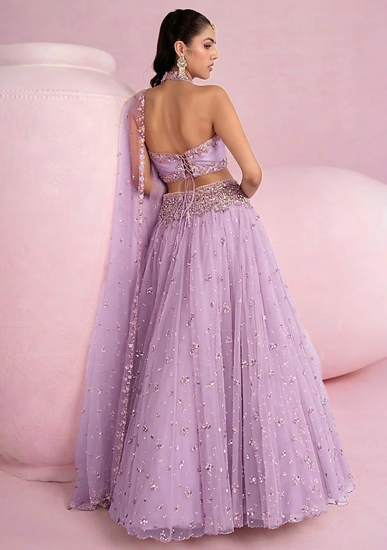Lavender Embroidered Bridal Lehenga Set - Indya