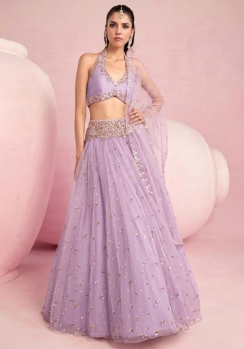 Lavender Embroidered Bridal Lehenga Set — view on Indya