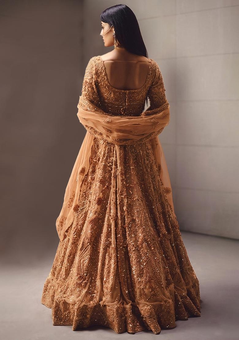 Golden Amber Embroidered Bridal Lehenga Set - Indya