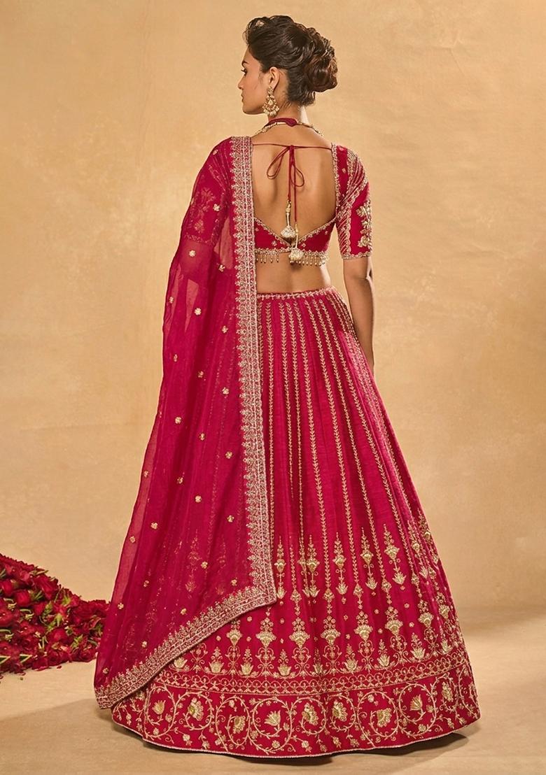 Pink Embroidered Bridal Lehenga Set - Indya