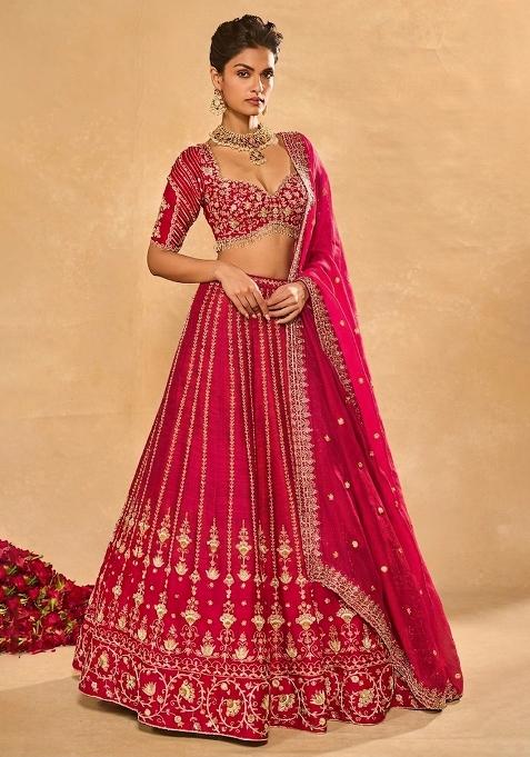 Pink Embroidered Bridal Lehenga Set — view on Indya