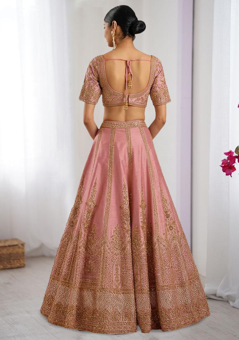 Light Pink Embroidered Bridal Lehenga Set - Indya