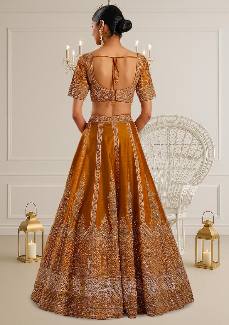 Yellow Embroidered Bridal Lehenga Set - Indya