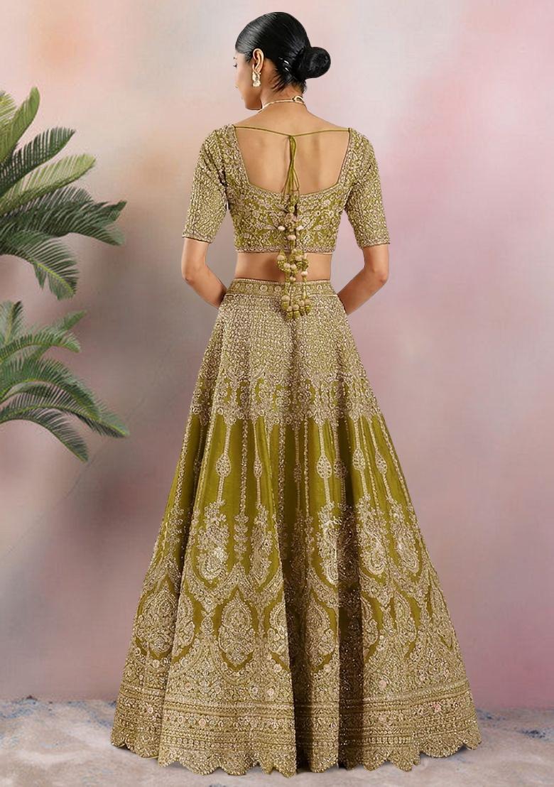 Green Embroidered Bridal Lehenga Set - Indya