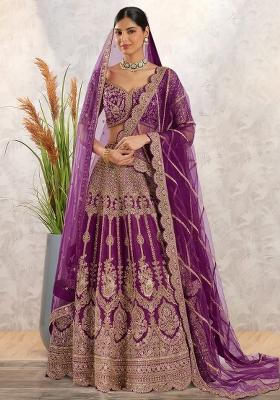 Purple Embroidered Bridal Lehenga Set