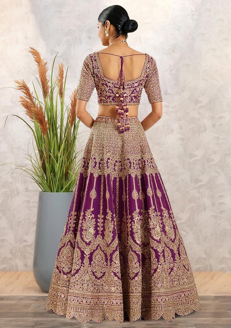 Purple Embroidered Bridal Lehenga Set - Indya