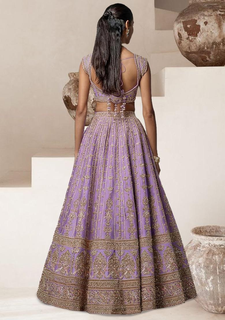 Lavender Embroidered Bridal Lehenga Set - Indya