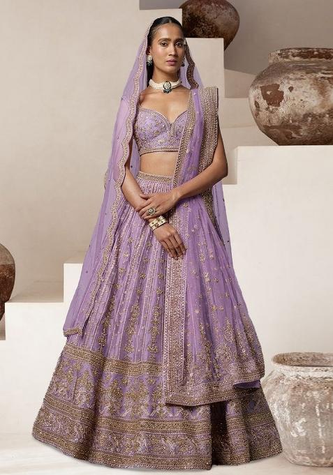 Lavender Embroidered Bridal Lehenga Set — view on Indya