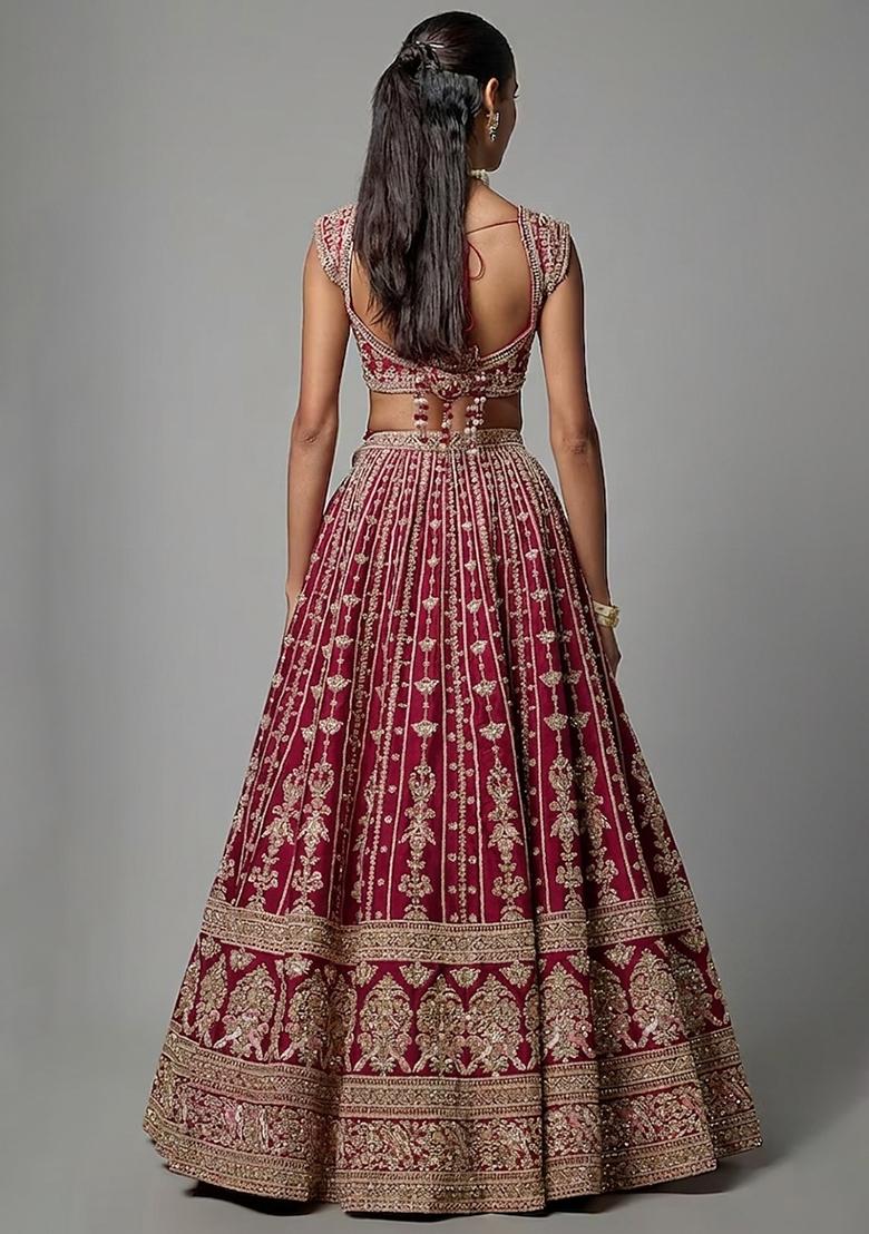 Maroon Embroidered Bridal Lehenga Set - Indya
