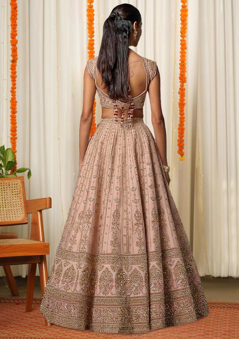 Beige Embroidered Bridal Lehenga Set - Indya