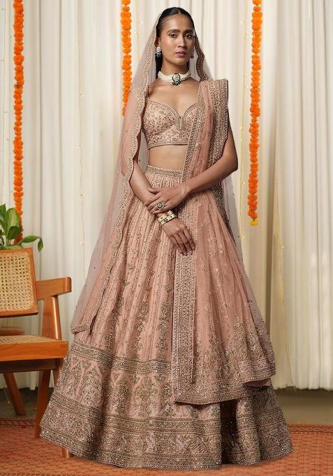 Beige Embroidered Bridal Lehenga Set — view on Indya