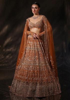 Mustard Orange Embroidered Bridal Lehenga Set