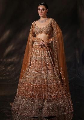 Rusty Orange Embroidered Bridal Lehenga Set