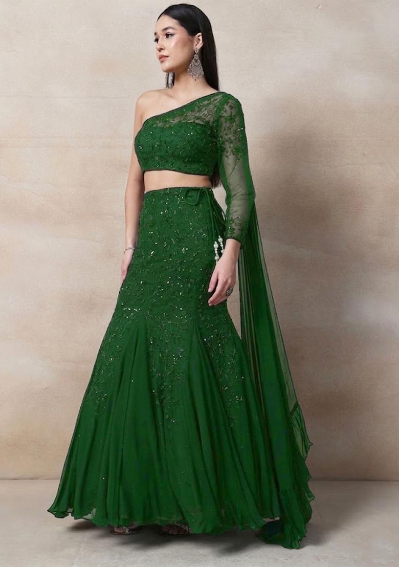 Green Embellished Designer Lehenga Set - Indya