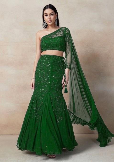 Green Embellished Designer Lehenga Set
