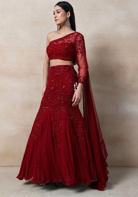 Red Embellished Designer Lehenga Set