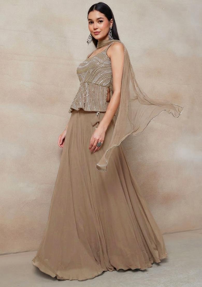 Beige Embellished Designer Lehenga Set - Indya