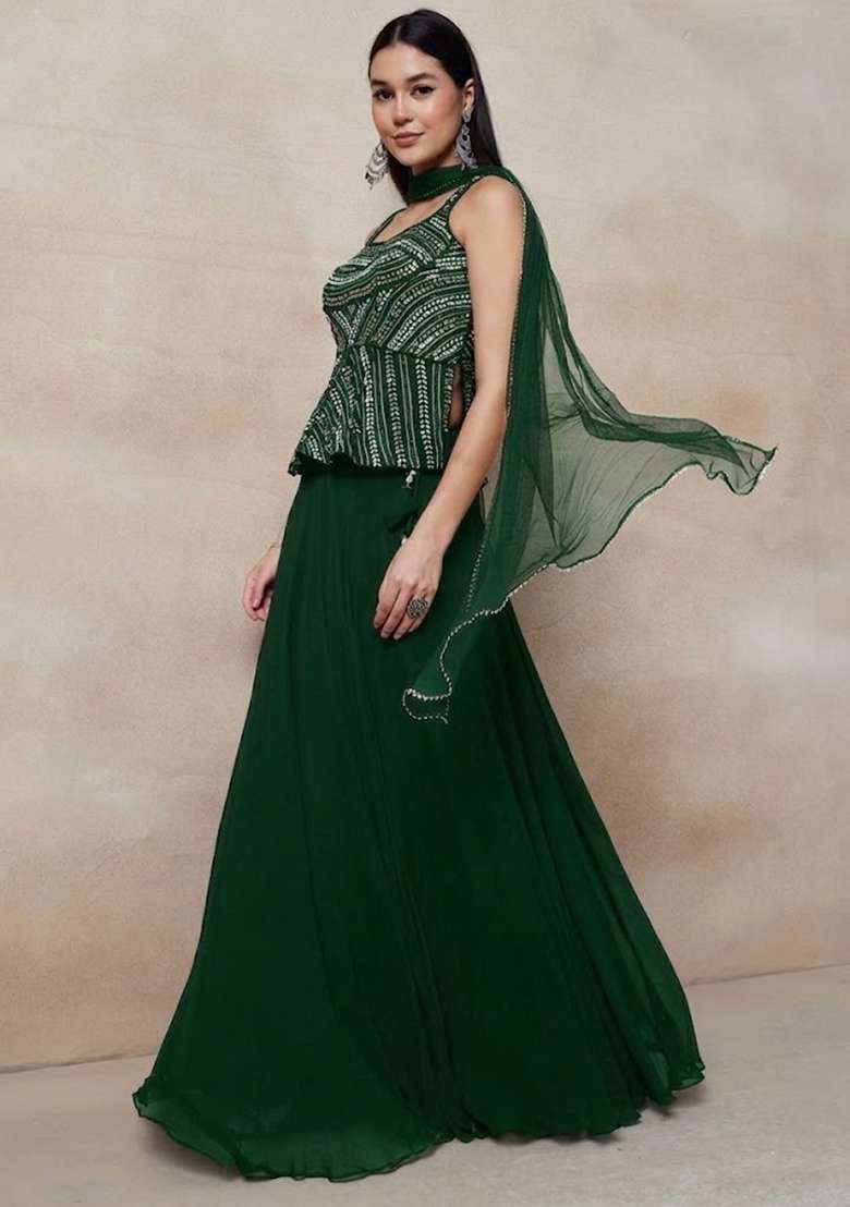 Green Embellished Designer Lehenga Set - Indya