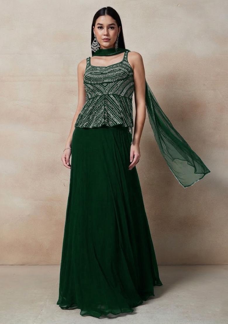 Green Embellished Designer Lehenga Set - Indya