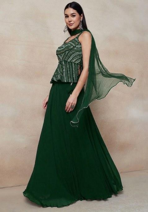Green Embellished Designer Lehenga Set