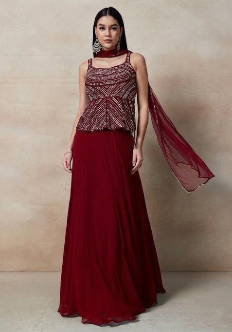 Red Embellished Designer Lehenga Set