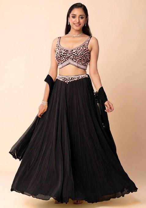 Black Embroidered Designer Lehenga Set