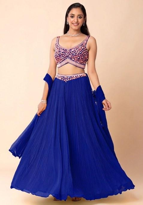 Blue Embroidered Designer Lehenga Set