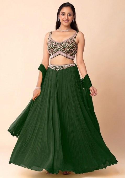 Green Embroidered Designer Lehenga Set