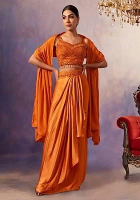 Orange Tiger Embroidered Designer Lehenga Set