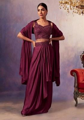 Wine Embroidered Designer Lehenga Set