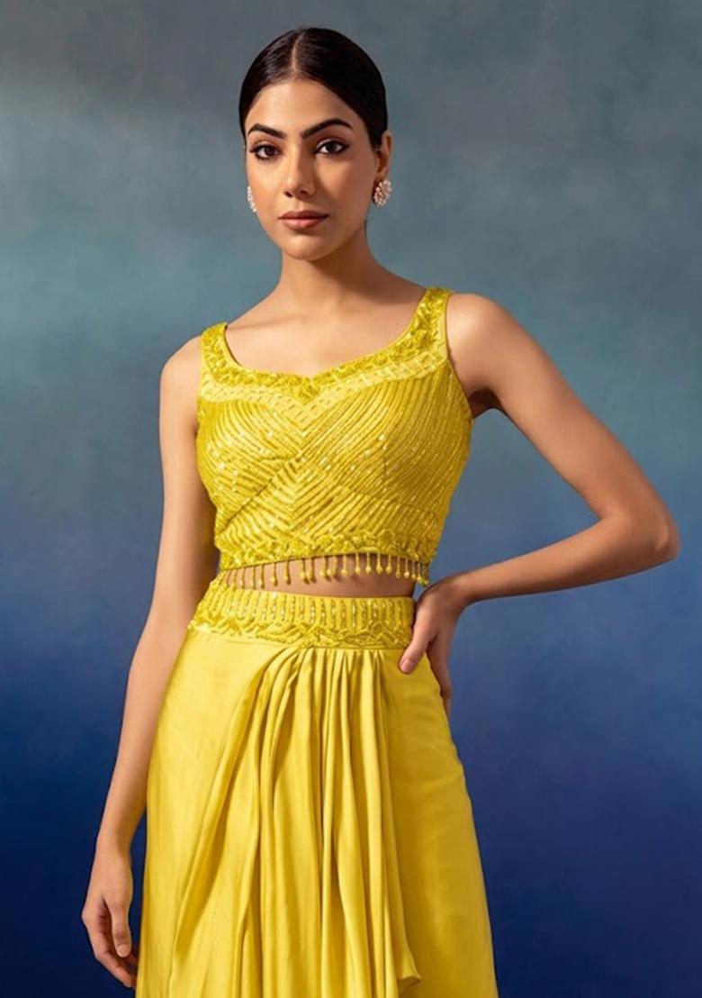 Yellow Embroidered Designer Lehenga Set - Indya