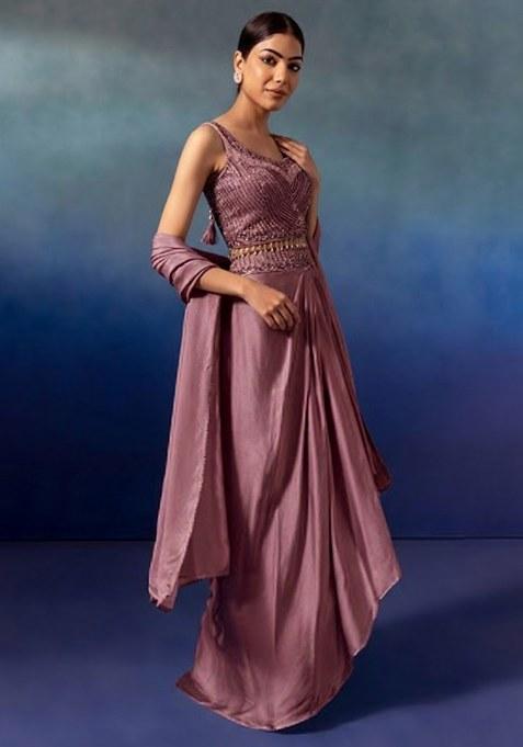 Mauve Embroidered Designer Lehenga Set