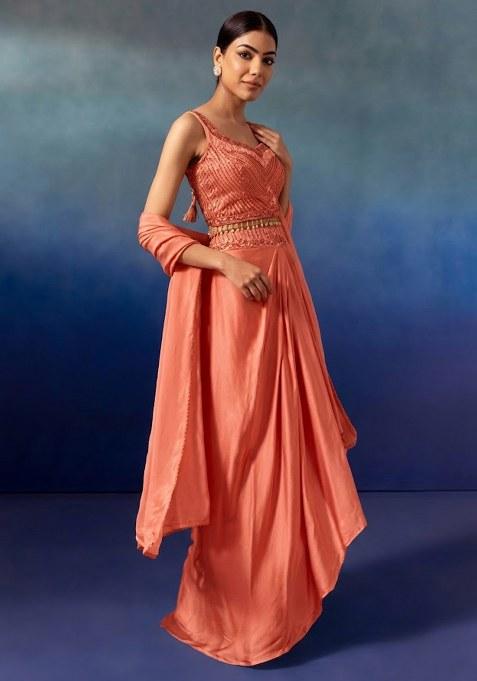 Salmon Embroidered Designer Lehenga Set