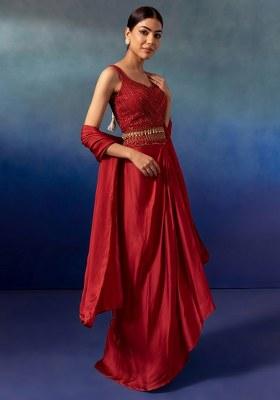 Deep Red Embroidered Designer Lehenga Set