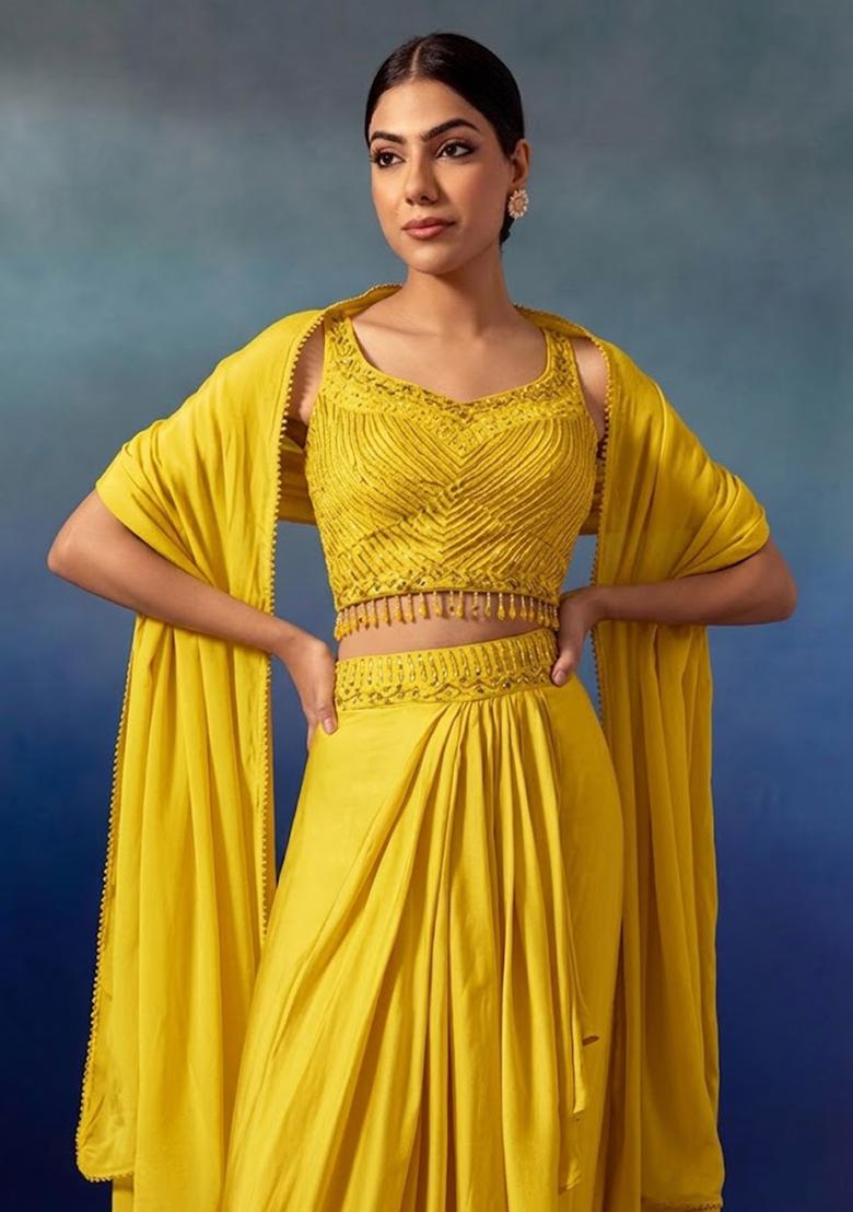 Yellow Embroidered Designer Lehenga Set - Indya