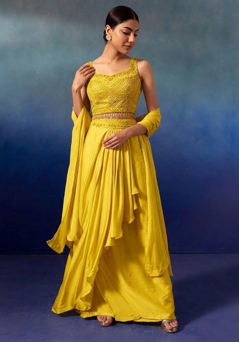 Yellow Embroidered Designer Lehenga Set — view on Indya