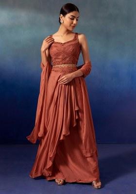 Copper Brown Embroidered Designer Lehenga Set