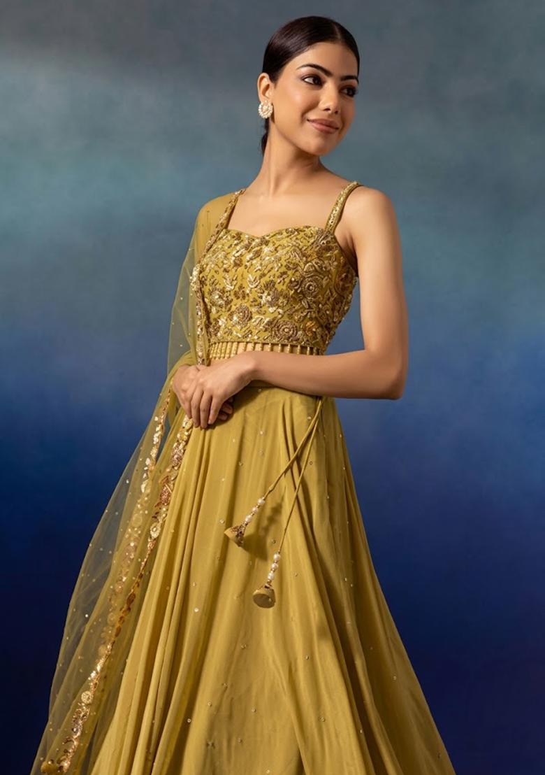 Mustard Yellow  Embellished Designer Lehenga Set - Indya